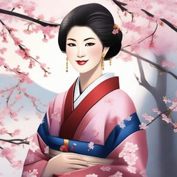 A high-quality digital art image, illustrating an elegant Asian woman in her mid-thirties