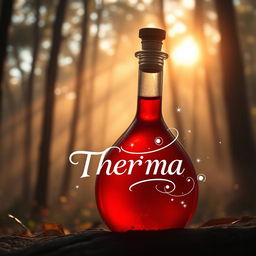 A captivating background image for a Google site featuring a mystical red warmth potion called 'Therma Vitae'