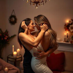 A sensual and intimate scene portraying a couple in a passionate embrace, their bodies intertwined, exuding a deep connection