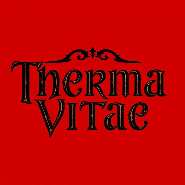 A logo featuring the words 'Therma Vitae' in bold black letters set against a rich red background