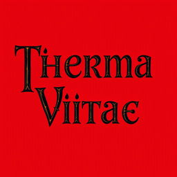 A logo featuring the words 'Therma Vitae' in bold black letters set against a rich red background