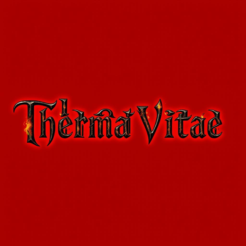 A logo featuring the words 'Therma Vitae' in bold black letters set against a rich red background