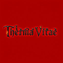 A logo featuring the words 'Therma Vitae' in bold black letters set against a rich red background