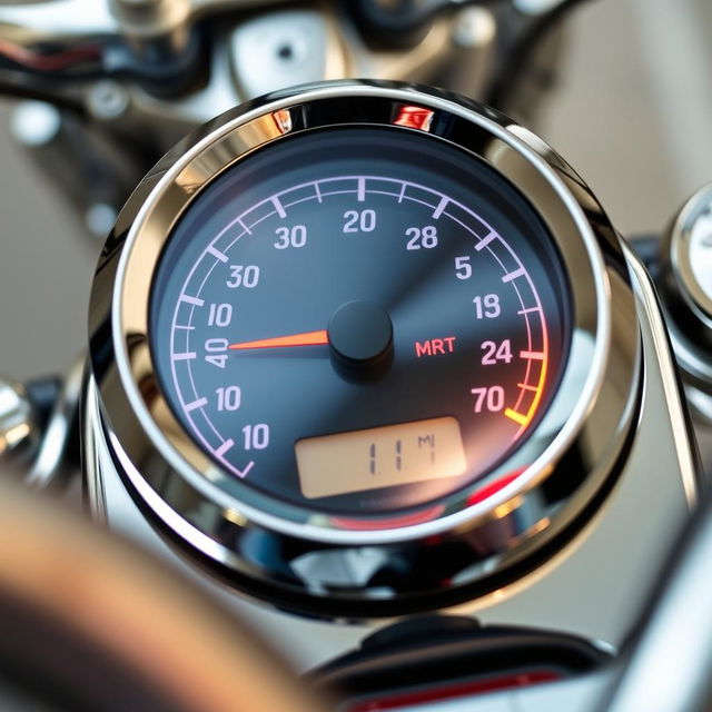 A close-up view of a motorcycle speedometer displaying a speed of 141 mph