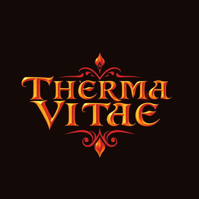 A logo design for a warm potion called 'Therma Vitae', featuring the text in a medieval fantasy style