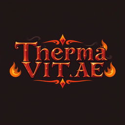 A logo design for a warm potion called 'Therma Vitae', featuring the text in a medieval fantasy style