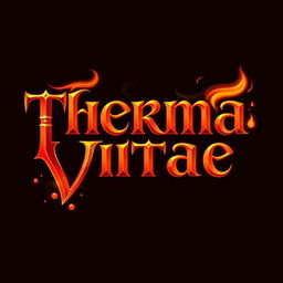 A logo design for a warm potion called 'Therma Vitae', featuring the text in a medieval fantasy style