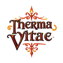 A logo design for a warm potion called 'Therma Vitae', featuring the text in a medieval fantasy style