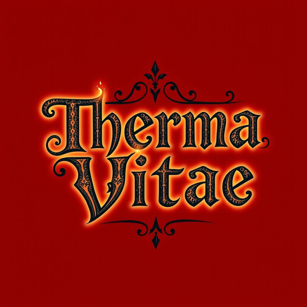 A logo design for a warm potion titled 'Therma Vitae', with the words arranged side by side in elegant, bold black letters