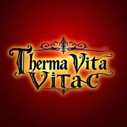 A logo design for a warm potion titled 'Therma Vitae', with the words arranged side by side in elegant, bold black letters
