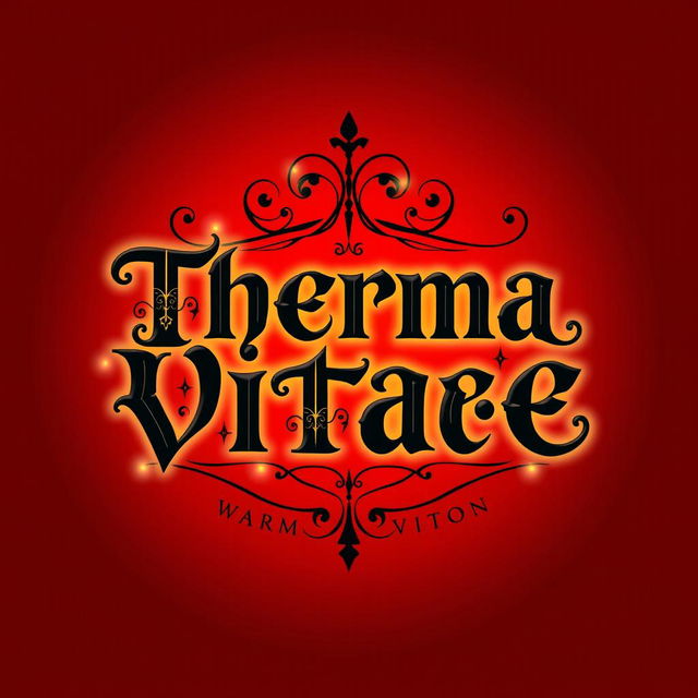 A logo design for a warm potion titled 'Therma Vitae', with the words arranged side by side in elegant, bold black letters