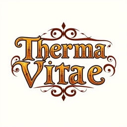 Design a logo for a potion titled 'Therma Vitae' in a medieval fantasy style
