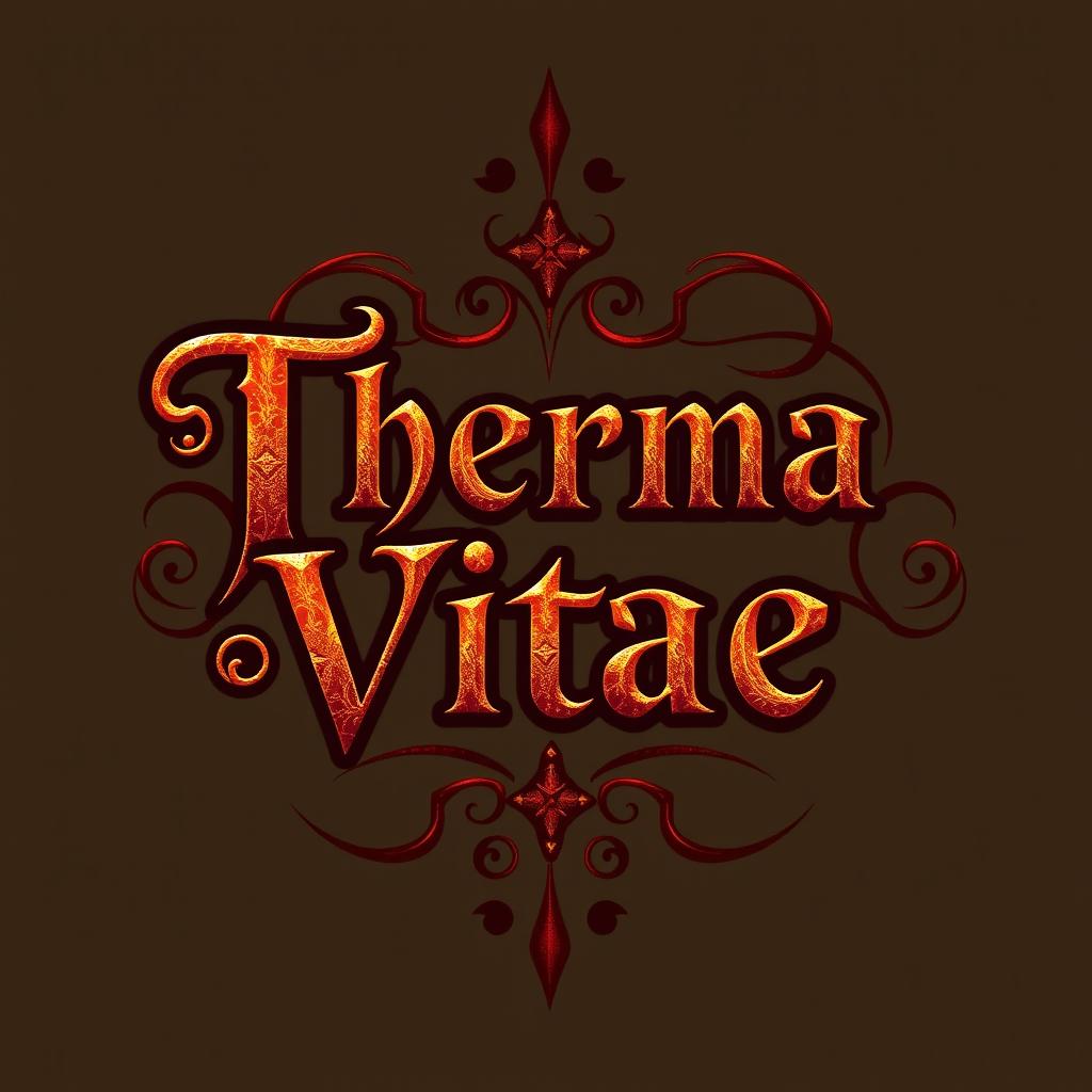 Create a logo for a potion named 'Therma Vitae' in a medieval fantasy style