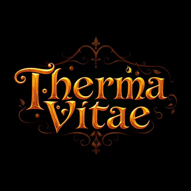 Create a logo for a potion named 'Therma Vitae' in a medieval fantasy style