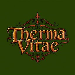 Create a logo for a potion named 'Therma Vitae' in a medieval fantasy style