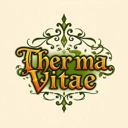 Create a logo for a potion named 'Therma Vitae' in a medieval fantasy style