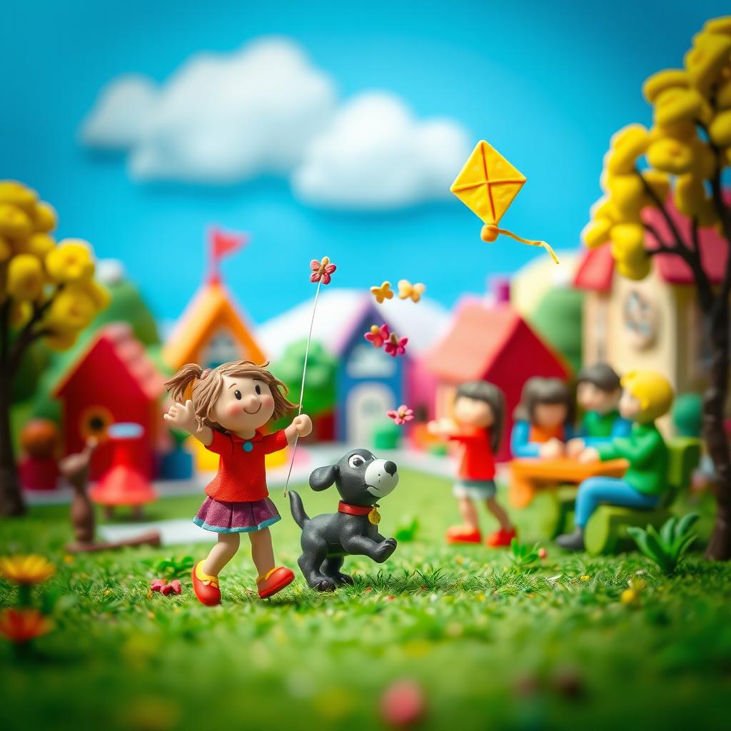 A vibrant stop-motion animation scene featuring colorful clay figures in a whimsical setting