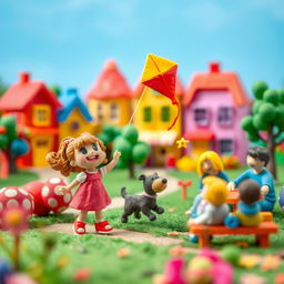 A vibrant stop-motion animation scene featuring colorful clay figures in a whimsical setting