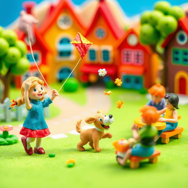 A vibrant stop-motion animation scene featuring colorful clay figures in a whimsical setting