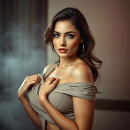 A provocative portrait of a beautiful woman posing in an elegant and artistic manner, showcasing her confidence and allure