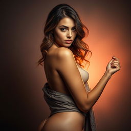 A provocative portrait of a beautiful woman posing in an elegant and artistic manner, showcasing her confidence and allure