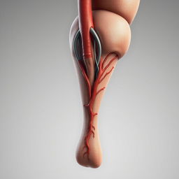 A highly detailed anatomical illustration of a human penis, showcasing the intricate structures and vascular system
