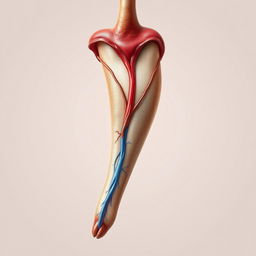 A highly detailed anatomical illustration of a human penis, showcasing the intricate structures and vascular system