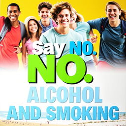 A vibrant and dynamic poster representing healthy teens enjoying an active lifestyle, featuring diverse adolescents engaged in sports and outdoor activities