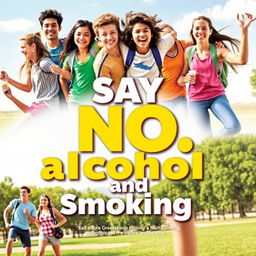 A vibrant and dynamic poster representing healthy teens enjoying an active lifestyle, featuring diverse adolescents engaged in sports and outdoor activities