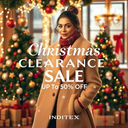 An elegant and festive advertisement for a Christmas clearance sale by Inditex