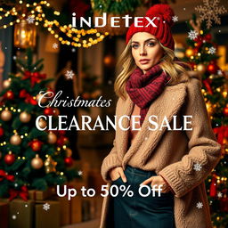 An elegant and festive advertisement for a Christmas clearance sale by Inditex