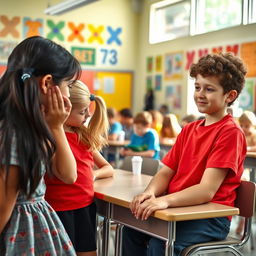 A school classroom scene with a diverse group of children