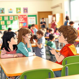 A school classroom scene with a diverse group of children