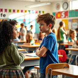 A school classroom scene featuring several children engaged in various activities