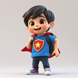 A 3D animated image of a 9-year-old boy named Pouya, who is energetic and curious