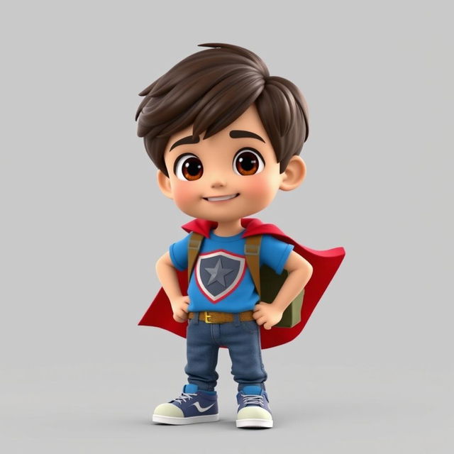 A 3D animated image of a 9-year-old boy named Pouya, who is energetic and curious