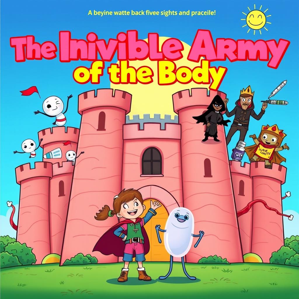 A colorful cartoon image of a large castle designed in the shape of a human body, its walls resembling skin texture