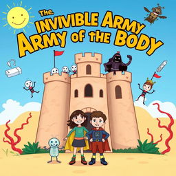 A colorful cartoon image of a large castle designed in the shape of a human body, its walls resembling skin texture