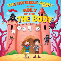A colorful cartoon image of a large castle designed in the shape of a human body, its walls resembling skin texture