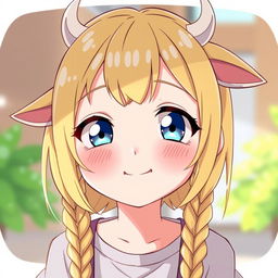 An adorable anime girl with a mischievous smile, flaunting blonde braids that cascade over her shoulders