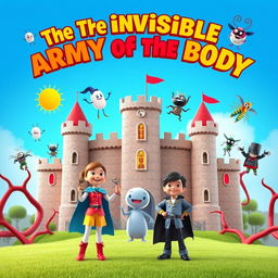 A colorful 3D animated image of a large castle designed in the shape of a human body, with walls resembling skin texture