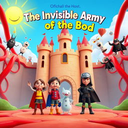 A colorful 3D animated image of a large castle designed in the shape of a human body, with walls resembling skin texture