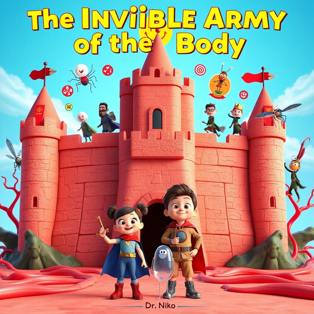 A colorful 3D animated image of a large castle designed in the shape of a human body, with walls resembling skin texture