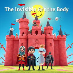 A colorful 3D animated image of a large castle designed in the shape of a human body, with walls resembling skin texture