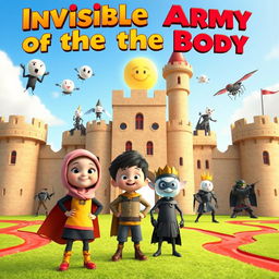 A vibrant 3D animated image of a large castle designed in the shape of a human body, with its walls resembling skin texture