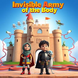 A vibrant 3D animated image of a large castle designed in the shape of a human body, with its walls resembling skin texture