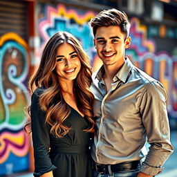 A stylish and elegant photograph of a young attractive couple posing together