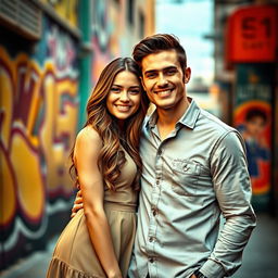 A stylish and elegant photograph of a young attractive couple posing together