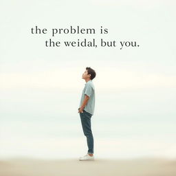 A minimalistic image representing the theme "the problem is not the world, but you" featuring a solitary figure standing in contemplation against a simple blurred background that evokes a feeling of introspection