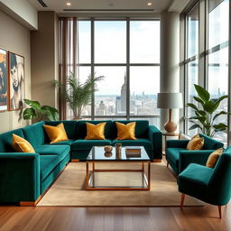 A stylish, chic interior scene featuring modern furniture and elegant decor